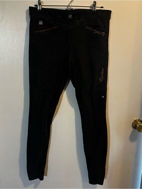 Equiline Breeches, Black with Braided Brown Leather Accents, size 28